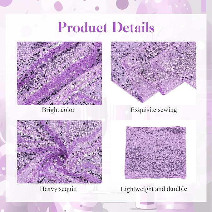 Newwiee 54 Pcs Rose Purple Sequin Chair Sashes and Table Runners, 48 Sequin Chair Bows, 6 Glitter Table Runners for Birthday Party Wedding Banquet Holiday Decorations