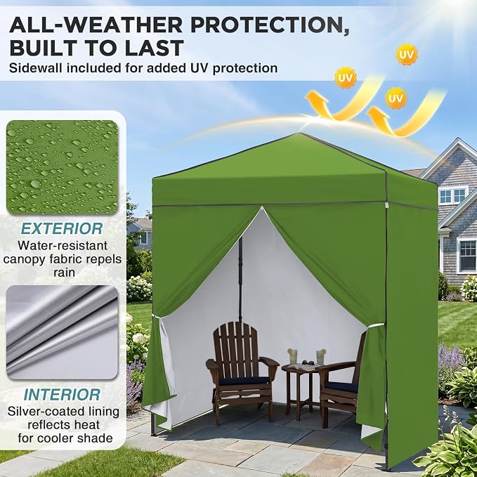 EAGLE PEAK 6x4 Instant Pop Up Canopy Tent with 4 Side Wall Panels, Straight Leg Sun Shelter, Portable Canopy with Carry Bag for Camping, Beach & Sports, Grass Green