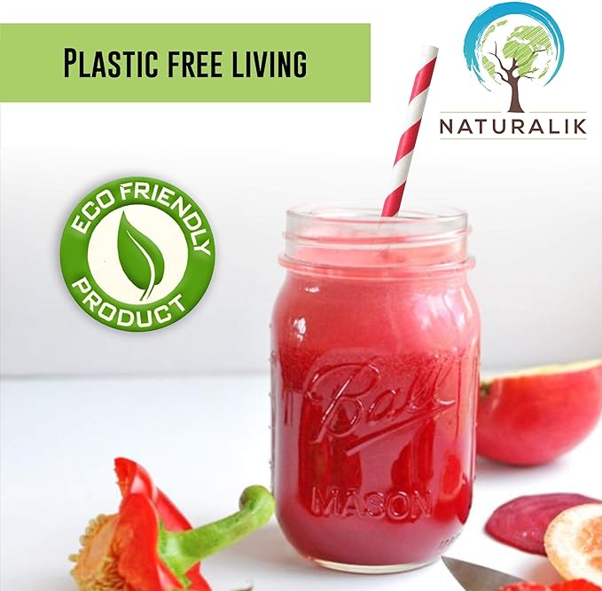 Naturalik 1000 Pack Multicolor Extra Durable Paper Straws Biodegradable - Premium Eco-Friendly Paper Straws Bulk- Drinking Straws for Juices, Restaurants and Party supplies, 7.7" (Multi-Color, 1000ct)