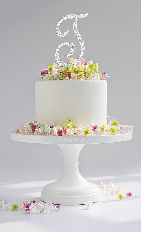 LOVENJOY Gift-Boxed 3.5" Rhinestone Monogram T Letter Cake Topper