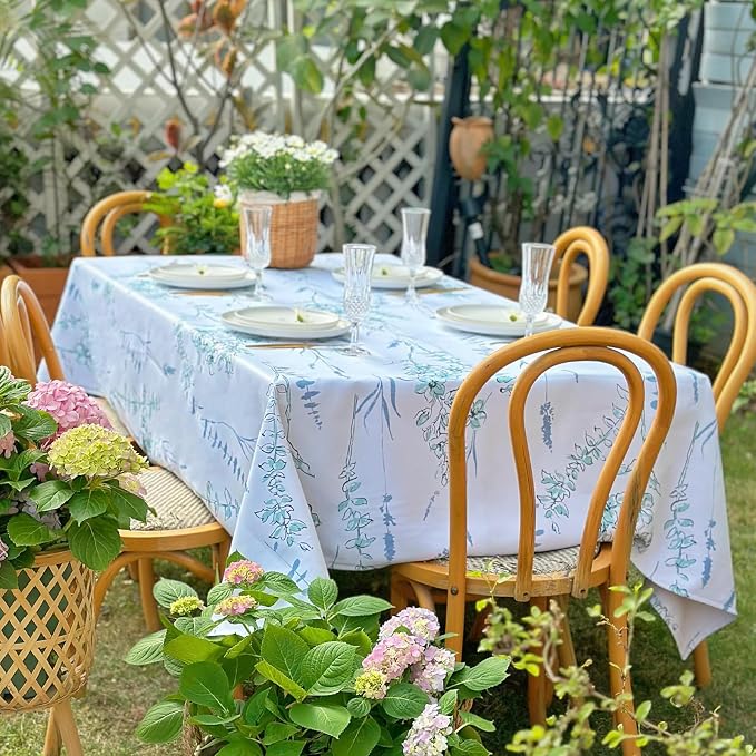 Outdoor Tablecloth, Washable Waterproof Table Cloth for Rectangular Tables, Blue Green Watercolor Print Table Cover for Dining, Farmhouse, Easter, Party, Patio - 72''x54''