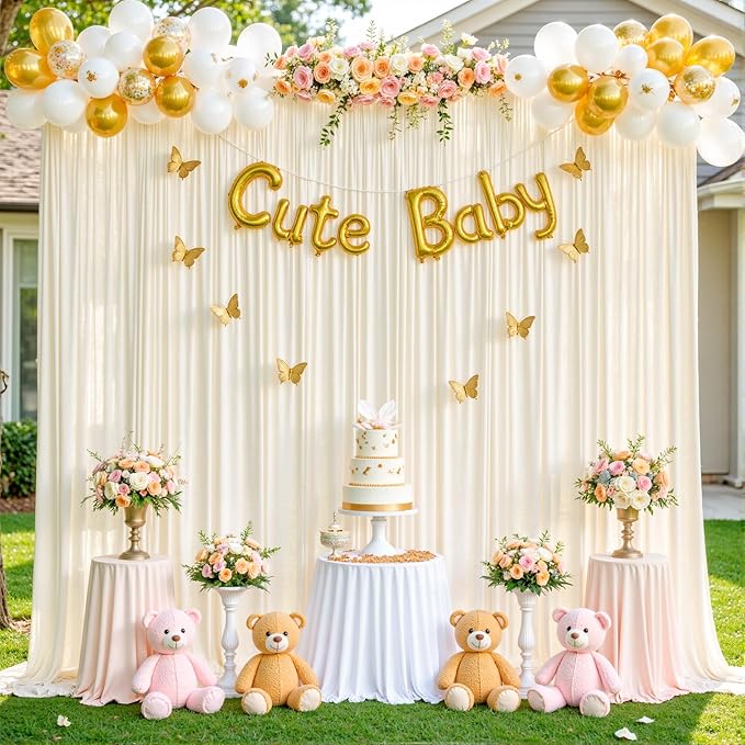 10 Panels Champagne Backdrop Curtain for Baby Shower Wrinkle Free 50ft x 10ft Backdrop Drapes Panels for Parties Wedding Bridal Shower Birthday Photo Photography Fabric Background Decoration