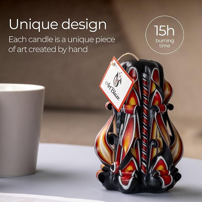 Carved Candles - Handmade Decorative Large Candle – Tall Long Burning Cute Spiral Candles for Women – Table Candle for Home Decor, Cozy Cottage Core Gift - Christmas Gift for Mom - Black