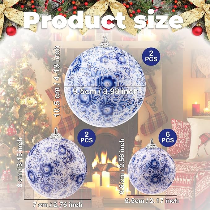 10 Pcs Chinoiserie Ornaments Plastics Ball White and Blue Christmas Tree Hanging Ornaments DIY Xmas Party Basket Table Christmas Wreath Wedding Birthday Home Decor