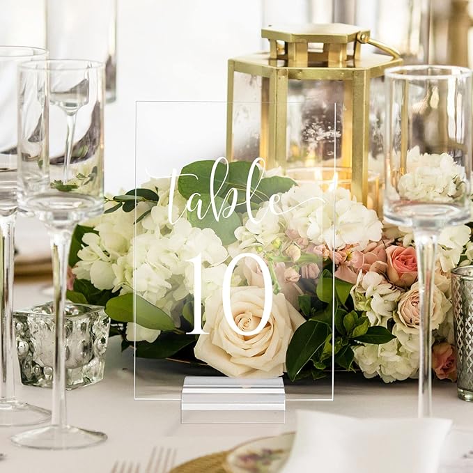 JINMURY Clear Acrylic Wedding Table Numbers 1-10 with Stand- 4x6 Inch Clear Acrylic Table Numbers and Holders for Wedding Party Reception