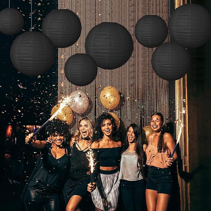 Paper Lanterns Party Decorations 6 PCS Black Round Hanging Lanterns Chinese Japanese Paper Lantern Lamp for Wedding Graduation Birthday Baby Shower Anniversary Retirement Party