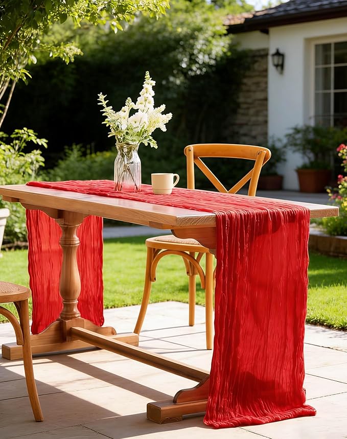 Red Cheesecloth Table Runner 21x120 Inch Gauze Table Runners Reusable Polyester 10ft Boho Rustic Cheese Cloth Table Runner for Wedding Party Baby Shower Birthday
