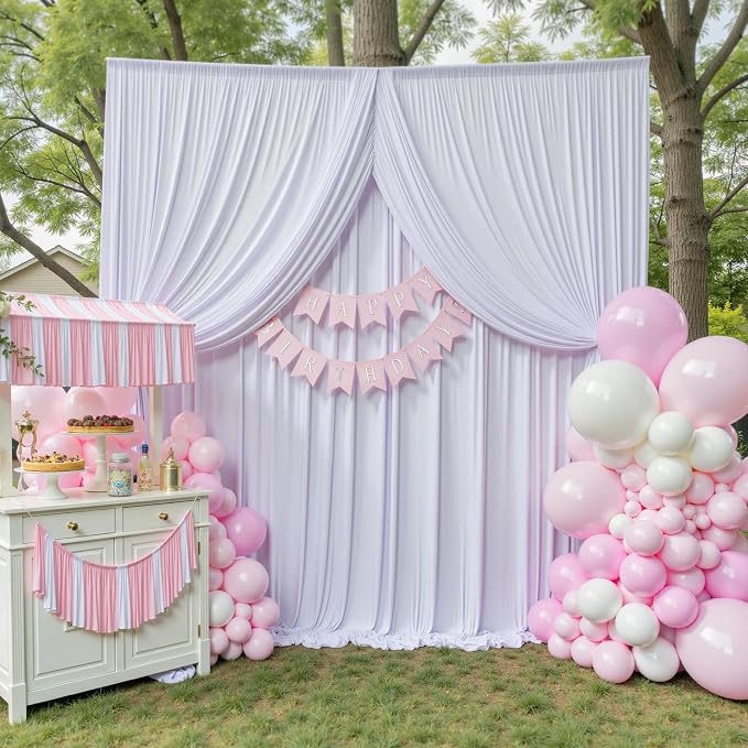 50ft x 10ft Wrinkle Free White Backdrop Curtains for Parties Wedding, 10 Panels 5x10ft Silky Soft Polyester Photo Backdrop Drapes for Party Birthday Baby Shower Photography Cloth Background