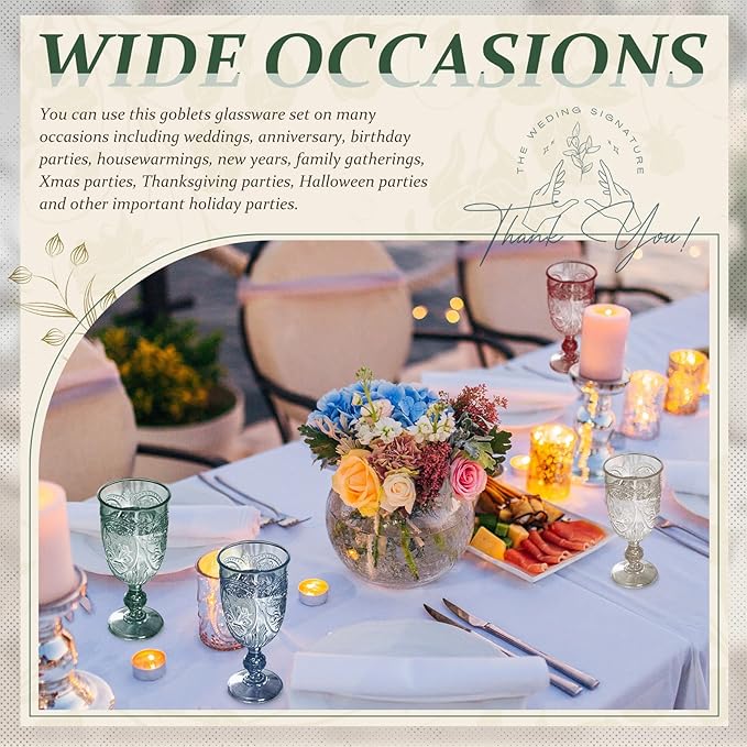 Wiwiqing 24 Pcs Plastic Goblets 7.5oz Vintage Goblet Plastic Wine Glasses Colored Retro Embossed Water Goblets for Wine Bar Juice Baby Shower Wedding Reception Grand Event Party (Mixed Color)