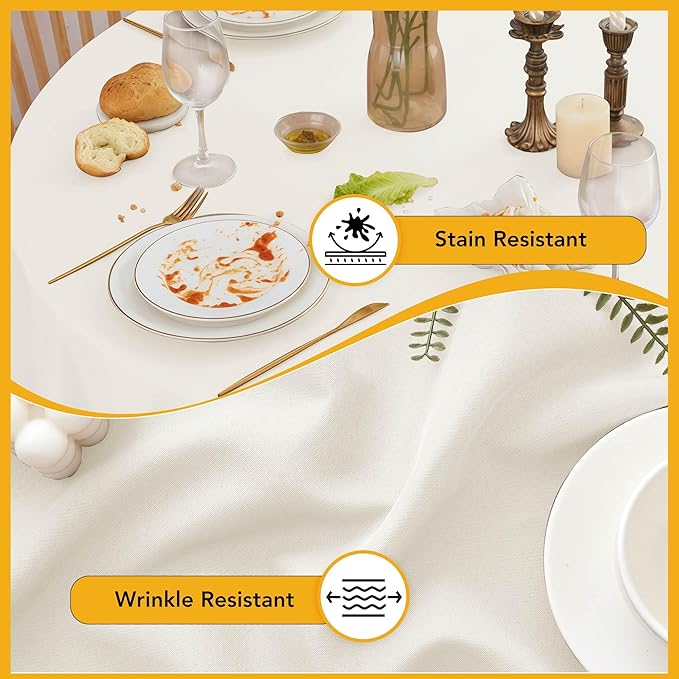 6-Pack Ivory Round Tablecloths, 132 Inches, Stain-Resistant Polyester for 6-8 Ft Round Tables - Washable Table Covers for Weddings, Banquets, Birthday Parties, Events