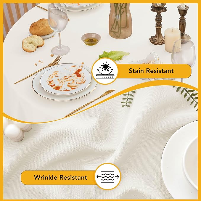 10-Pack Ivory Round Tablecloths, 90 Inches, Stain-Resistant Polyester for 4-5 Ft Round Tables - Washable Table Covers for Weddings, Banquets, Birthday Parties, Events