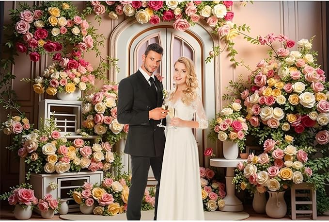 10x6.5ft Pink Flowers Wedding Backdrop Elegant Rose Blossom Floral Plant Woman Bride Party Girls Photography Background Bridal Shower Photo Studio Shoot