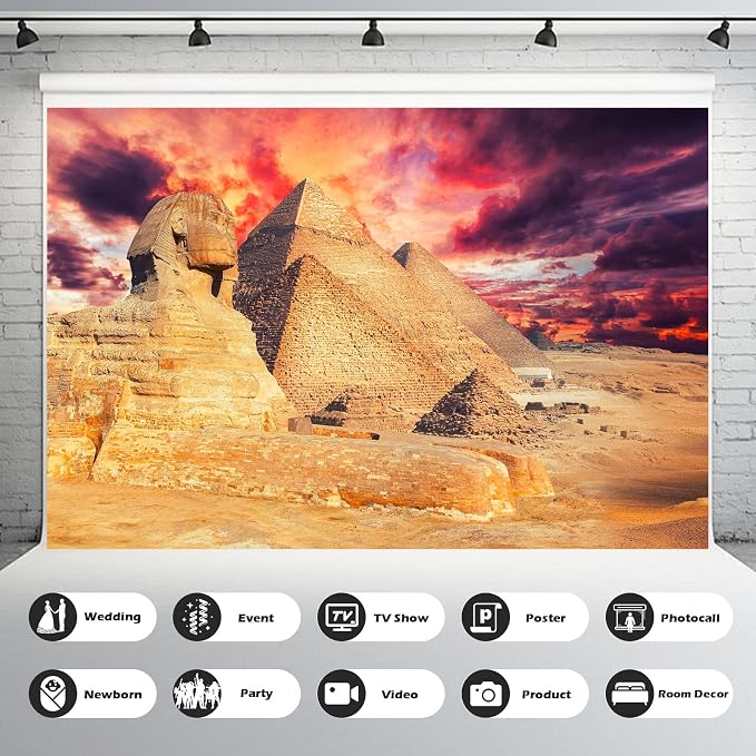 Egypt Pyramids Backdrop Panorama View of Pyramids with Sphinx Photography Background Ancient Egypt Sculpture Scene Nature Landscape Background Travel Themed Decorations Portraits Props 10x6.5ft