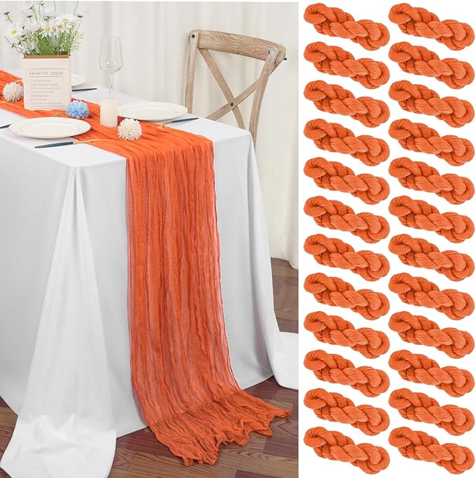 24 Packs Orange Table Runner, Charming Cheesecloth Table Runner 17 x 108inch, Gauze Boho Wedding Decoration Rustic Sheer Fabric Cheese Cloth Table Runners for Wedding Party Bridal Shower