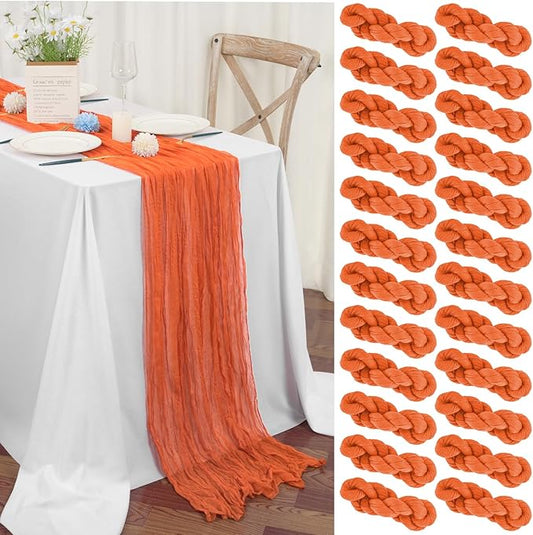24 Packs Orange Table Runner, Charming Cheesecloth Table Runner 17 x 108inch, Gauze Boho Wedding Decoration Rustic Sheer Fabric Cheese Cloth Table Runners for Wedding Party Bridal Shower