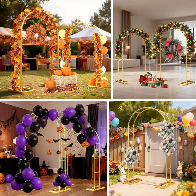 Wedding Arch Backdrop Stand Set of 2 (7.2FT, 6FT),Gold Metal Arch Backdrop Stand,Metal Pergola Arbor with Base,Balloon Arch Stand for Wedding Ceremony Baby Shower Outdoor Indoor Birthday Party Decor