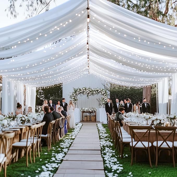 Outpain 60ftx20ft White Backdrop Ceiling Drapes,12Panels 20ft Height Wrinkle Free Tent Draping Curtains, Fabric Drapery Ceiling Drapes for Wedding Ceremony Birthday Theme Parties with Rod Pocket