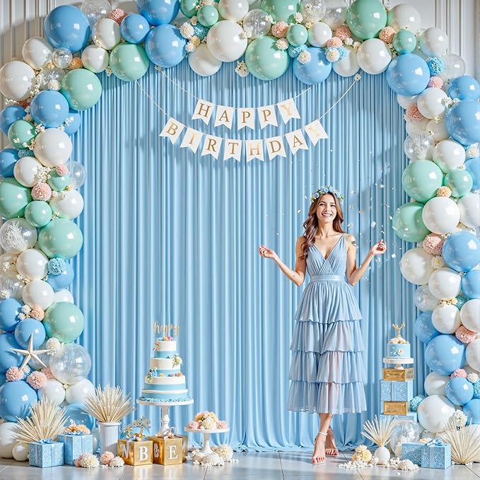 8 Panels Baby Blue Backdrop Curtains - Wrinkle Free Fabric Backdrop Curtain for Photoshoot, 10FT Wedding Party Photo Backdrop Drapes for Birthday Baby Shower Photography Stage Background Decorations