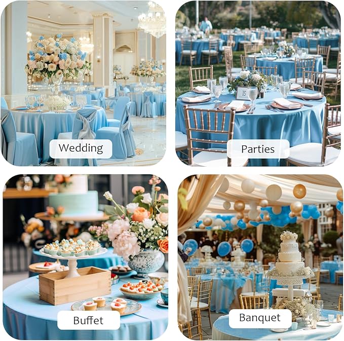 72 Inch Baby Blue Round Tablecloth,Washable Stretchy Fitted Circular Table Cover with Elastic Edge for 6FT Round Table, Reusable Tablecloth for Wedding Banquet Party Birthday Buffet Dining