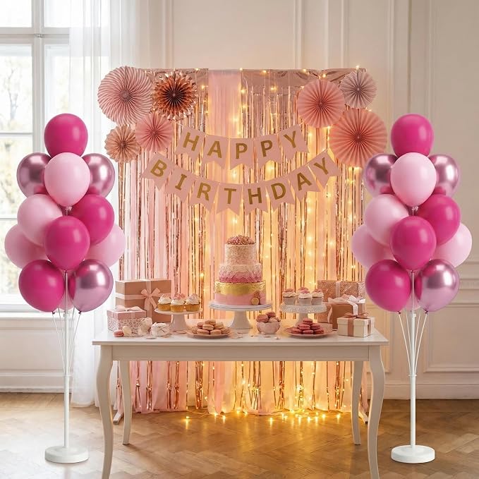 Pink Balloon Column Kit Floor Set of 2-Balloon Tower Stand Sticks with Water Base&Pole,Balloon Pillar Backdrop For Baby Shower Graduation Retirement Engagement Tea Casino Party Decor