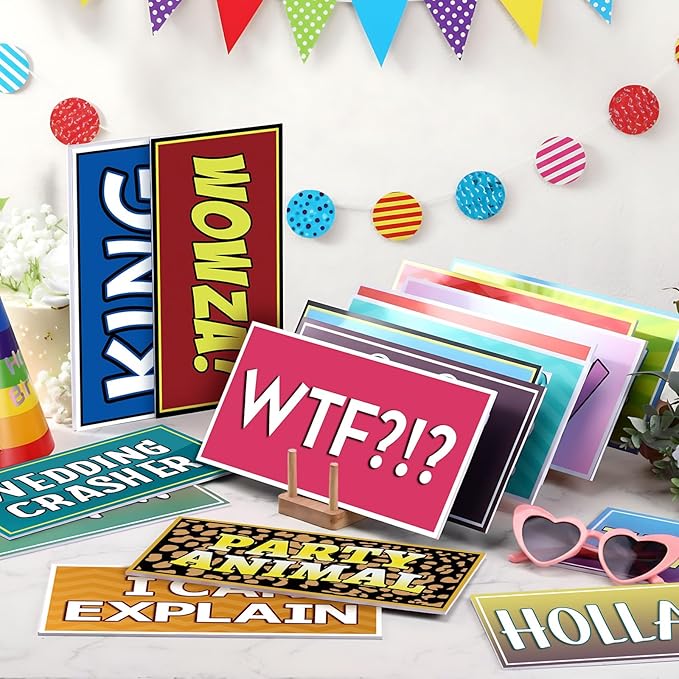 AceOrbit 64 Designs Funny Photo Booth Prop for All Occasion Double Sided 11x5.5'' Photobooth Props Sign Decor DIY Waterproof Selfie Sign for Wedding Graduate Birthday Party Supplies(Classic Style)