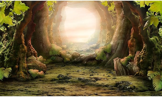 Fairy Forest Backdrop Mystical Fantasy Jungle Rainforest Landscape Photography Background Rugged Path Lush Moss Foggy Forest Large Tree Wallpaper Backdrop Portrait Video Props Vinyl 20x10ft