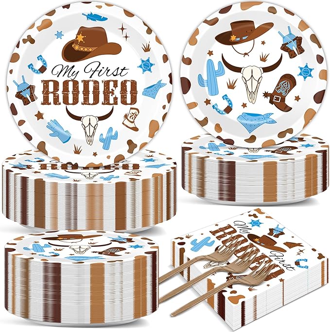 50 Guests My First Rodeo Birthday Party Supplies Decoration 1st Rodeo Party Birthday Plates and Napkins Forks Western Cowboy Tableware My First Rodeo Paper Plates for Boy Baby Shower Party 200PCS