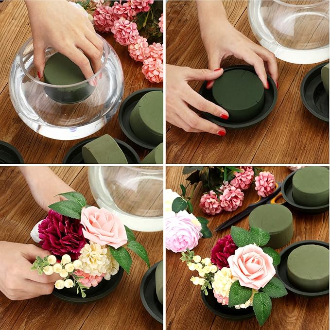 Maitys 12 Pieces Round Floral Foam Wet Green Flower Foam DIY Flower Arrangement Kit for Aisle Wedding Party Decoration(2.95 x 2.95 x 1.57 Inches)