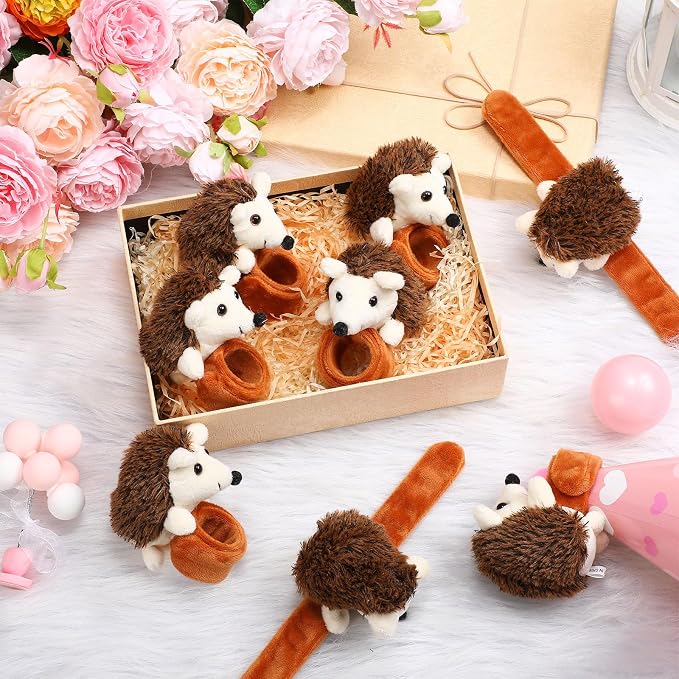 Lenwen 8 Pcs Hedgehog Stuffed Animals Slap Bracelets for Kids Plush Animal Slap Snap Bracelets Bulk Hedgehog Wrist Bands Adopt an Animal School Students Gifts Party Favors for Boys Girls Classroom
