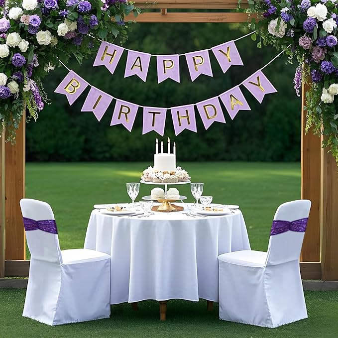 Eternal Beauty Pack of 30 Purple Sequin Bands Bows Chair Sashes for Wedding Chair Cover Decorations