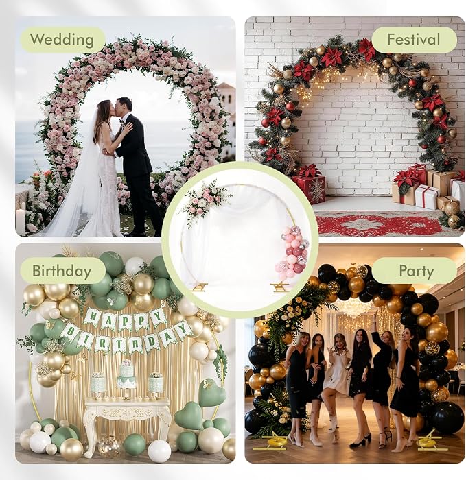EMART Round Backdrop Stand 8FT Gold Wedding Arch Metal Circle Balloon Arch Stand with Base, 2 Water Bags for Wedding, Birthday, Party, Christmas, Decoration, Anniversary, Ceremony, Valentine's Day