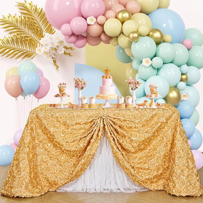 B-COOL Light Gold Rosette Tablecloth 60x102 Inch 3D Floral Rectangle Table Cloth Birthday Wedding Tablecloths for Stage Romantic Party Table Decorations