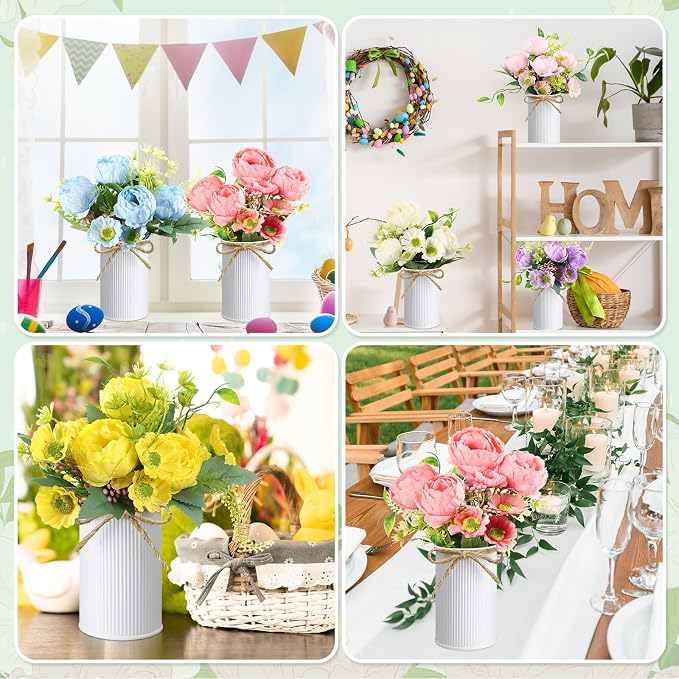 Wavwavw 6 Pcs Floral Table Centerpieces Artificial Peonies Flower with Vase Purple Pink Blue Yellow Fake Flower Bouquet Pastel Floral Arrangement Spring Summer Decorations for Wedding Home Table Party