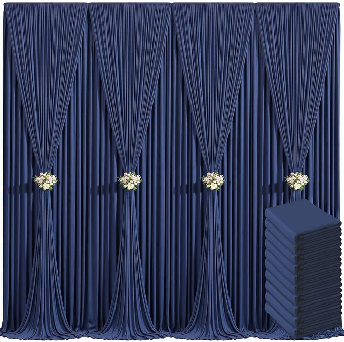 10 Panels Navy Blue Backdrop Curtain for Parties Wedding Wrinkle Free 50ft x 10ft Backdrop Drapes Panels for Baby Shower Gender Reveal Birthday Photo Photography Polyester Fabric Background Decoration
