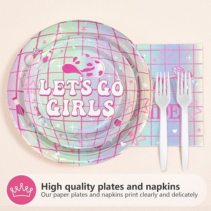 96Pcs Last Disco Bachelorette Party Decorations Pink & Silver Disco Cowgirl Plates and Napkins Let's Go Girls Party Decorations for Western Nashville Bridal Shower Wedding Birthday Supplies Serves 24