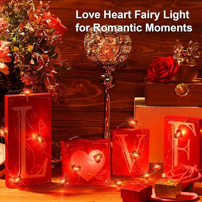 Valentine's Day Red Heart Fairy Lights 7Ft 20 LED Twinkle 3 Modes String Lights Battery Operated Waterproof Firefly Starry for Mason Jar Party Wedding Valentines Mother's Day,4 Pack