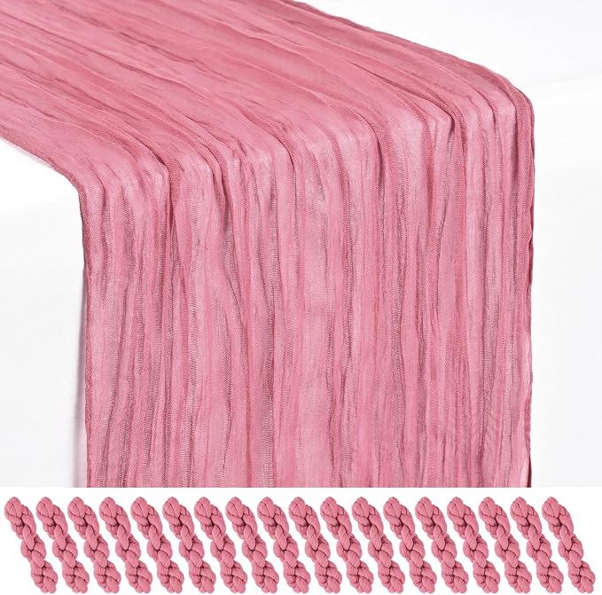 18 Pack Dusty Rose Cheesecloth Table Runner 17 x 108 inch Boho Gauze Table Runner Rustic Sheer Cheese Cloth Table Decorations for Wedding Party Baby Bridal Shower Birthday Holiday Home