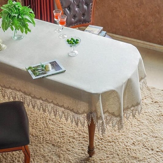 ARTABLE Lace Table Cloths Rectangle Fall Antique Flower Decor Macrame Tablecloth for Outdoor Farmhouse Rustic Kitchen Party Birthday Picnic (Stone Gray-A, 52 x 70 Inch Oval)