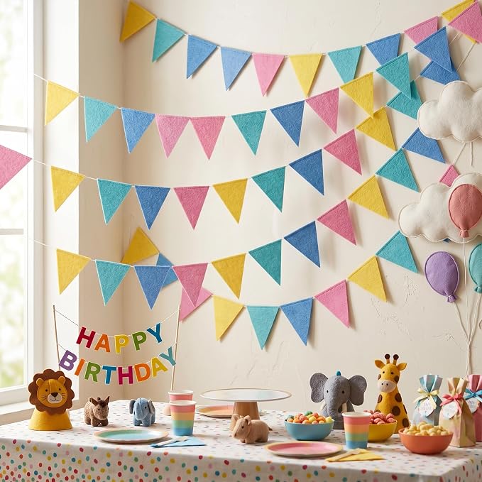 Outus 6 Pack 72 Flags/8.2 ft Rainbow Pennant Banner, Multicolor Bunting String Triangle Flags Garland for Birthday Party Classroom Carnival Baby Shower Indoor Outdoor Decorations(Macaron Colors)