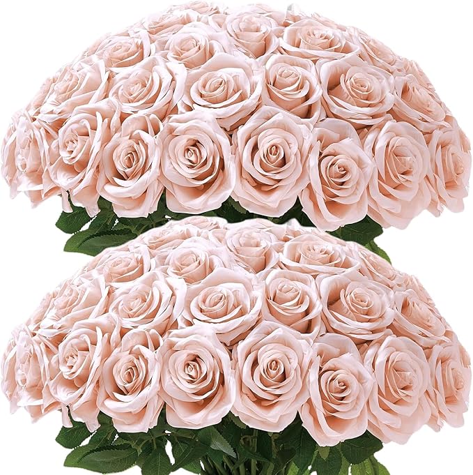 100 Pcs Artificial Roses Bulk Silk Blush Roses Pink Roses for Wedding Centerpieces Bridal Bouquet Mohter's Day Valentine's Day Home Decor