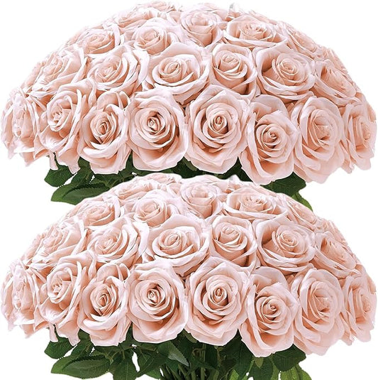 100 Pcs Artificial Roses Bulk Silk Blush Roses Pink Roses for Wedding Centerpieces Bridal Bouquet Mohter's Day Valentine's Day Home Decor
