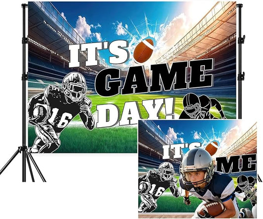 Football Backdrop,It's Game Day Party Sports Sign Banner,Birthday Tailgate Party Decorations Events Game Sports Fan Photo Booth Props,8X6FT