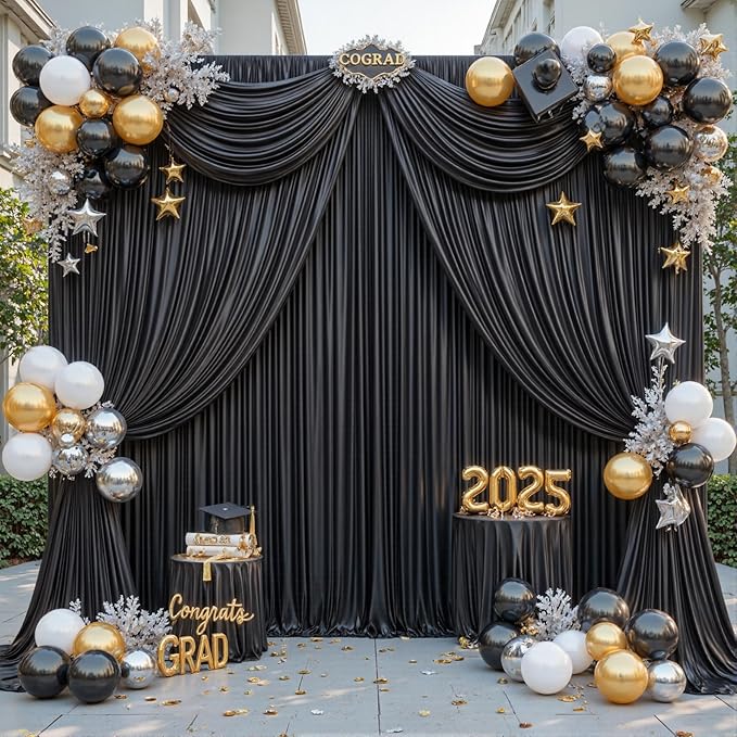 8 Panels Black Backdrop Curtain for Parties Wrinkle Free Black Photo Curtains Backdrop Drapes Fabric Decoration for Birthday Party Wedding 40ft(W) x 10ft(H)