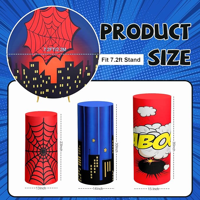 146 Pcs spider Arch Backdrop Cover Cylinder Stand Covers balloons set for party Photo Props 7.2 feet Round Backdrop spider Spandex Pedestal Covers for Birthday Baby Shower Ceremony Party Decor