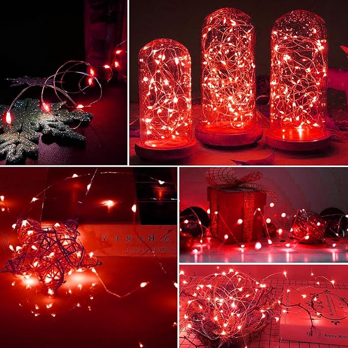 AIKEI 6 Pack LED Fairy Lights Battery Operated, Mini String Lights Waterproof 7ft 20 Led Firefly Starry Lights for Wedding Party Bedroom Garden Christmas Decoration Red
