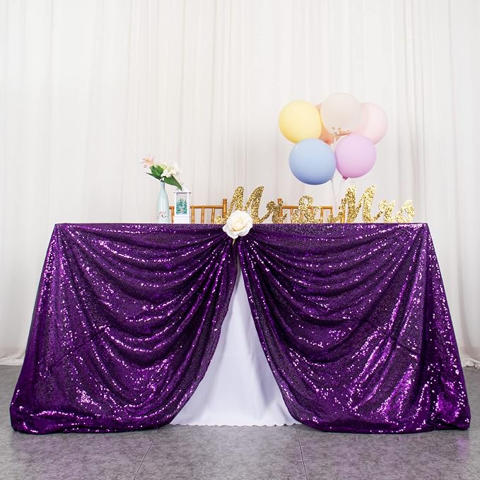 ShiDianYi Sequin Tablecloth Rectangle 50x72-Inch Purple Table Cloths for Parties Rectangular Table Cover Overlay Purple Sequin Fabric Linens Birthday/Baby Shower/Tea Party Decor