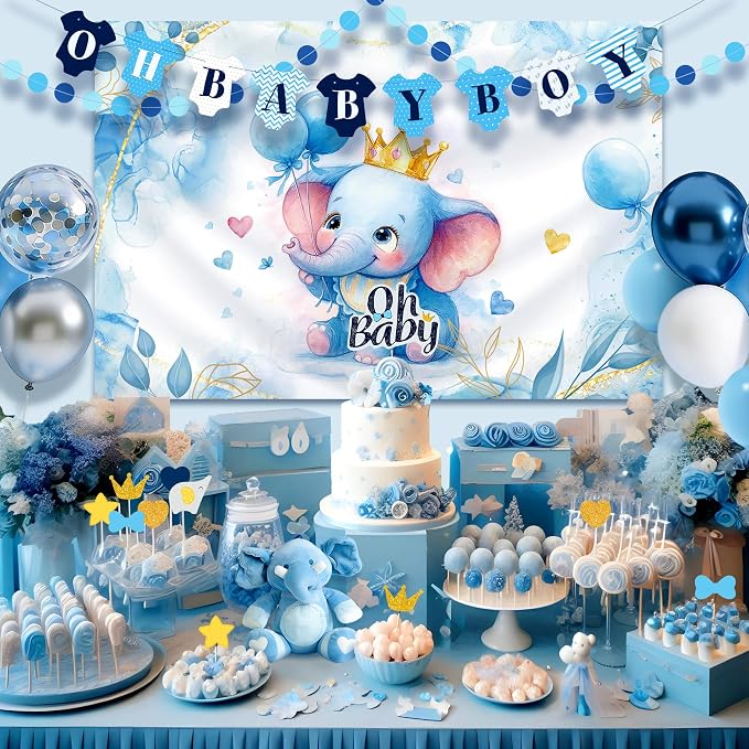 149 pcs Baby Shower Decorations for Boy, 4 Pcs Balloon Boxes,Elephant Foil Balloons, Blue Elephant Theme Baby Shower Decorations Gender Reveal Party Supplies