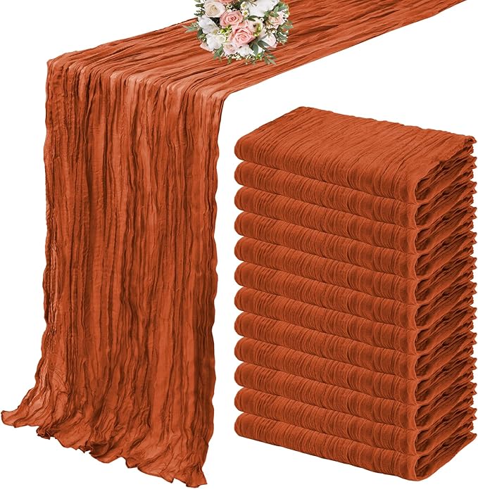 12 Pack Cheesecloth Table Runner 35 x 72 inch Long Boho Cheese Cloth Table Runner Semi Sheer Gauze Table Runner for Wedding Decor, Bridal Shower, Birthday Party (Terracotta)