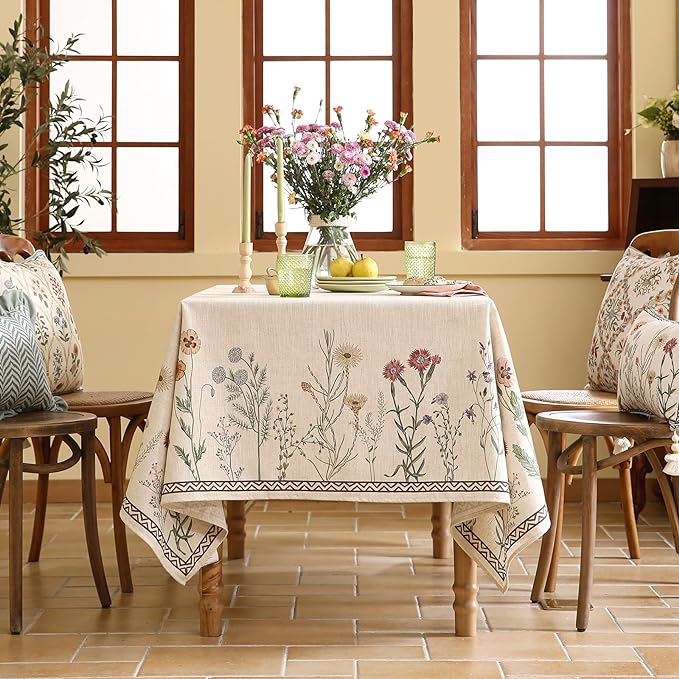 ISAENNE Designer Linen Rectangular Tablecloth,94"x63"-Serenity G | Vintage Elegant French Table Cloth Rectangle Table,Light Beige,Decor,Heavyweight,Dining,Tea Party,Kitchen,Thanksgiving