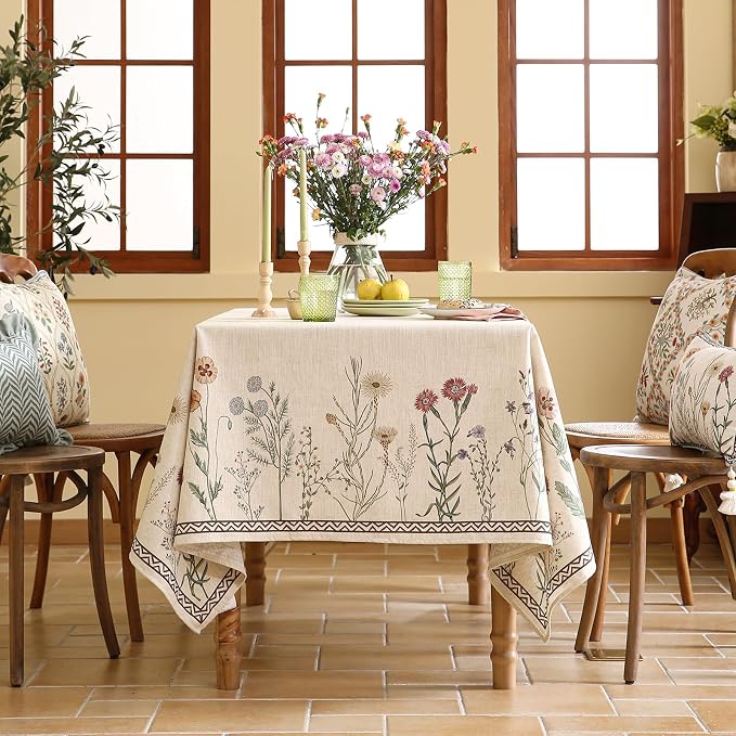 ISAENNE Designer Linen Rectangular Long Tablecloth,118"x67"-Serenity G | Vintage Elegant French Table Cloth Rectangle Table,Light Beige,Decor,Heavyweight,Dining,Tea Party,Kitchen,Thanksgiving